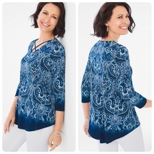 Chico’s Blue Marvel Caged Top #570216893 Vanity Size 1/US Medium